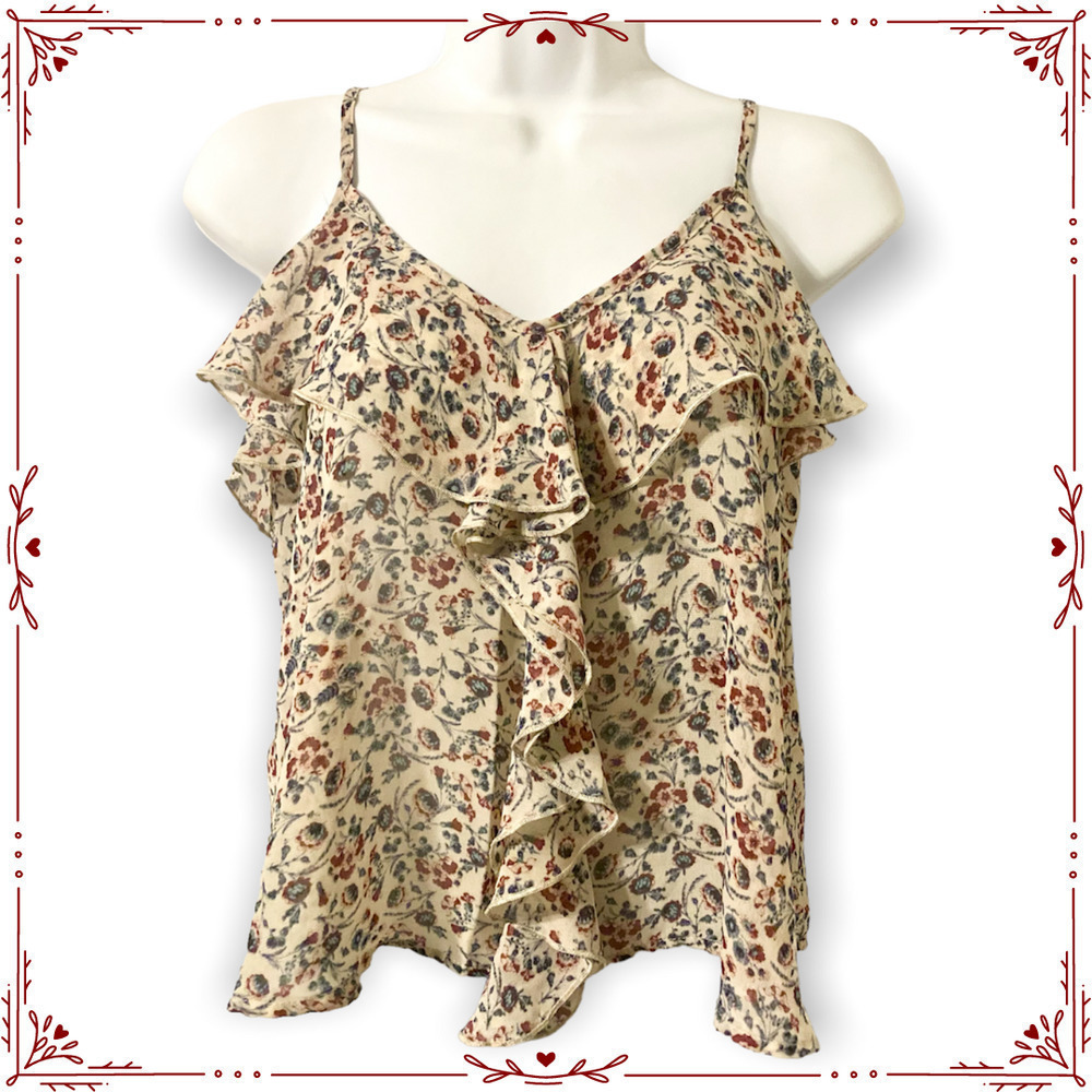 About a Girl Floral Ruffle Cropped Tank Top Women's Medium